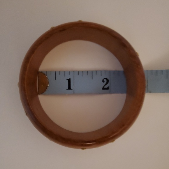 3 Wooden Bangles 14k Gold, Genuine Stones Inlayed - Picture 6 of 8